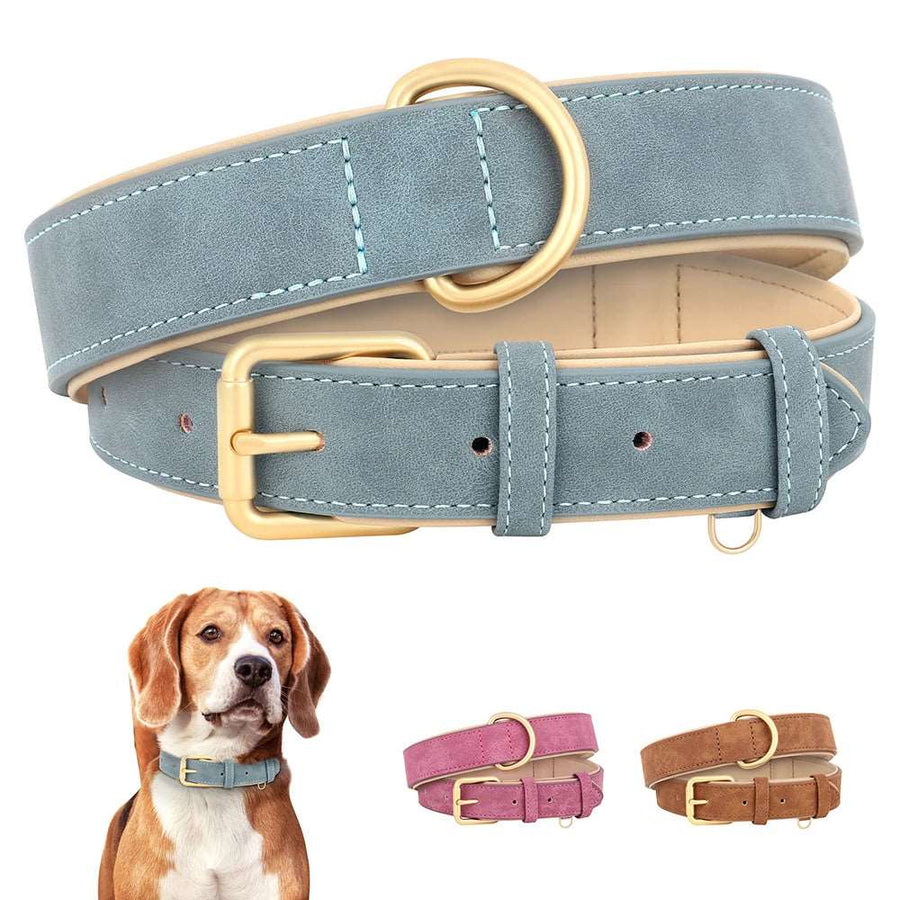 BarkBlings™ Durable Leather Dog Collar – Soft Padded, Adjustable, and Perfect for Small to Large Breeds