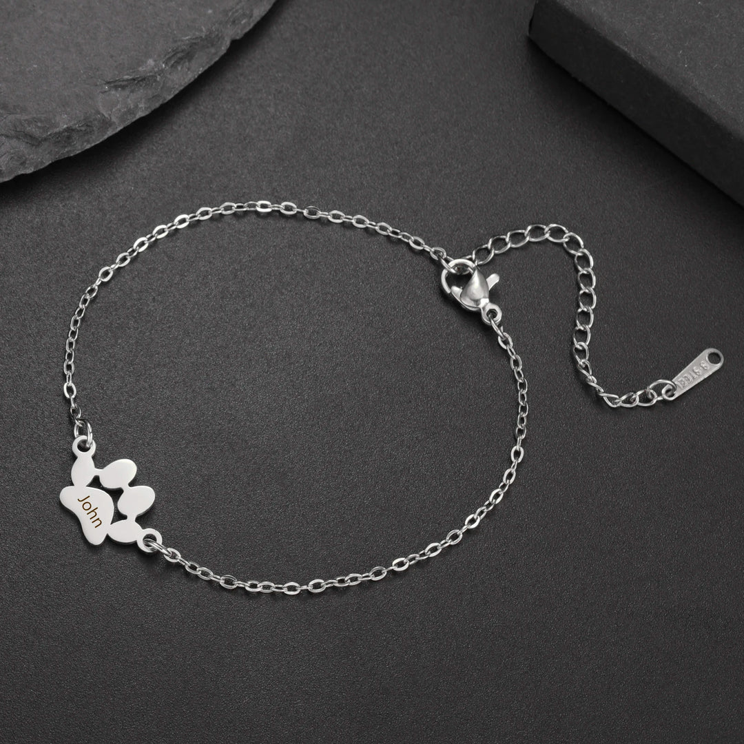 Custom Engraved Dog Paw Bracelet